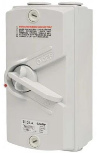 3 Pole 20A Weatherproof Isolation Switch Isolator TESTWIS3P20L