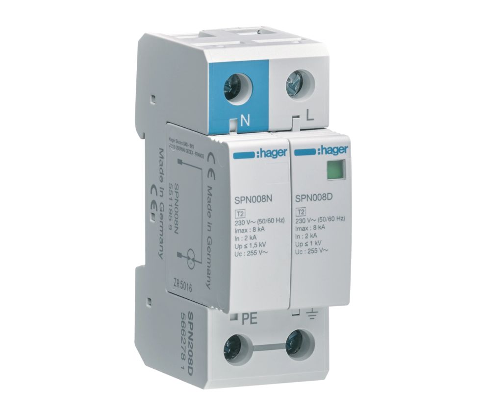 Hager 8kA 1P+N Surge Protective Device SPN208D