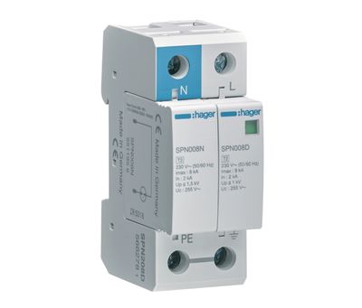Hager 8kA 1P+N Surge Protective Device SPN208D