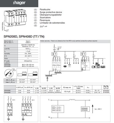 Hager 8kA 1P+N Surge Protective Device SPN208D