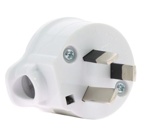 3 Flat Pin 10A Side Entry Rewireable Plug White Body RSEP10