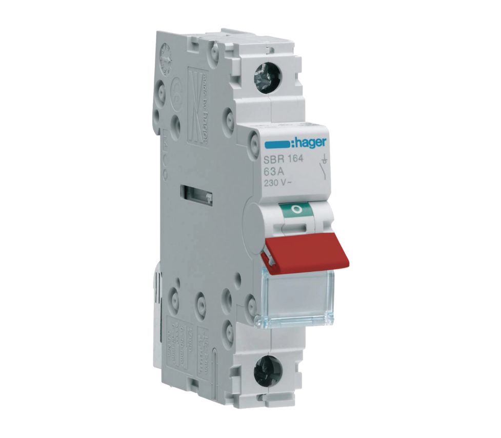 Hager 63A Main Switch Red Toggle SBR164