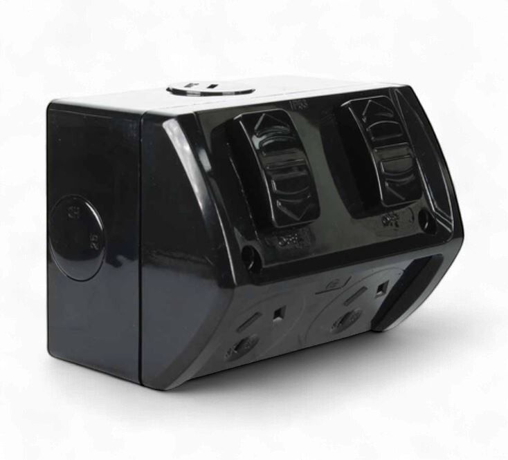Black Weatherproof Double GPO Outdoor Powerpoint 10A IP53 WPDGPO10-BK