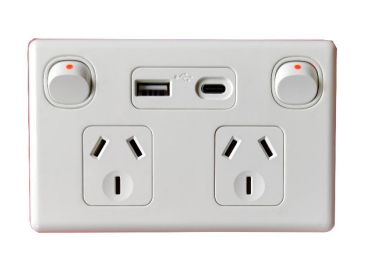 Double GPO with USB A &amp; USB C Charger Dual Port TESGPO2UC