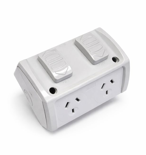 TECCO Weatherproof Double GPO outdoor power point 10A Grey IP53