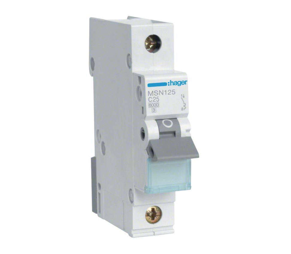 Hager 25A 1 pole MCB Circuit Breaker 6kA MSN125