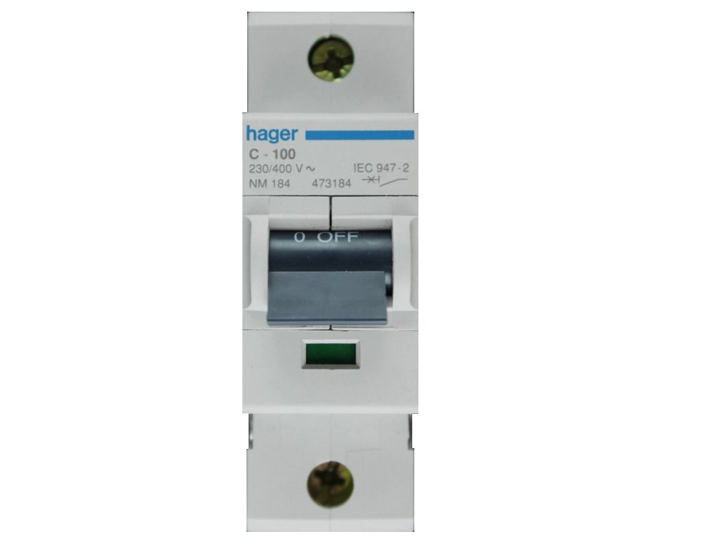 Hager 100A 27mm wide MCB Circuit Breaker 6kA NM184T