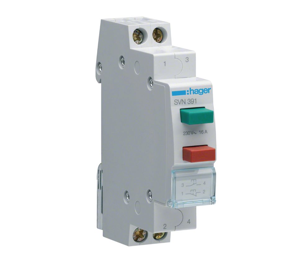 Hager DIN-mount Impulse Momentary 1NO + 1NC Double Pushbutton SVN391M