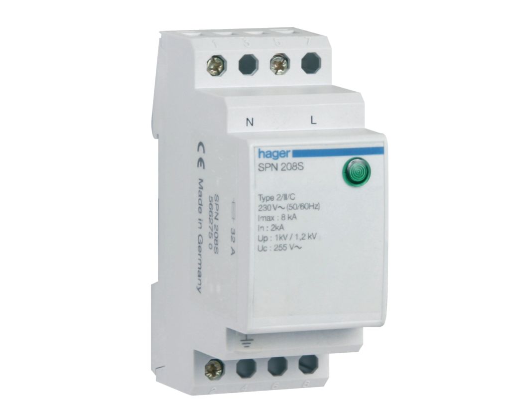 Hager 8kA 1P+N Surge Protective Device SPN208S