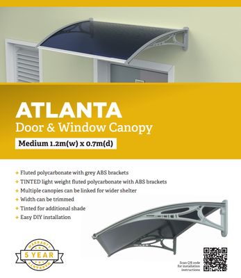 Atlanta Tinted Fluted Canopy With Plastic Bracket 1200 x 700mm Altamonte ALT7211