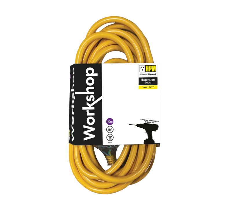 HPM 10m Heavy Duty 10A Yellow Extension Lead Cord R2810