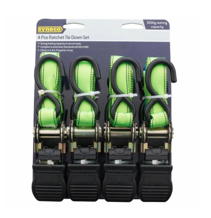 SYNECO 25mm x 4.5m 300Kg Ratchet Tie Down Strap Pack of 4 4310781
