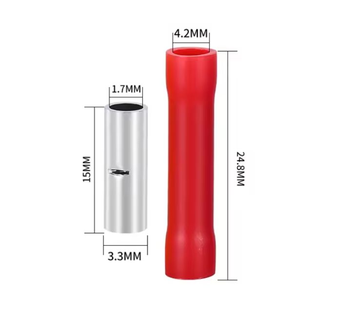 Red Straight Butt Crimp Insulated Connector for 0.5-1.5mm cable pack of 100 BV1.25