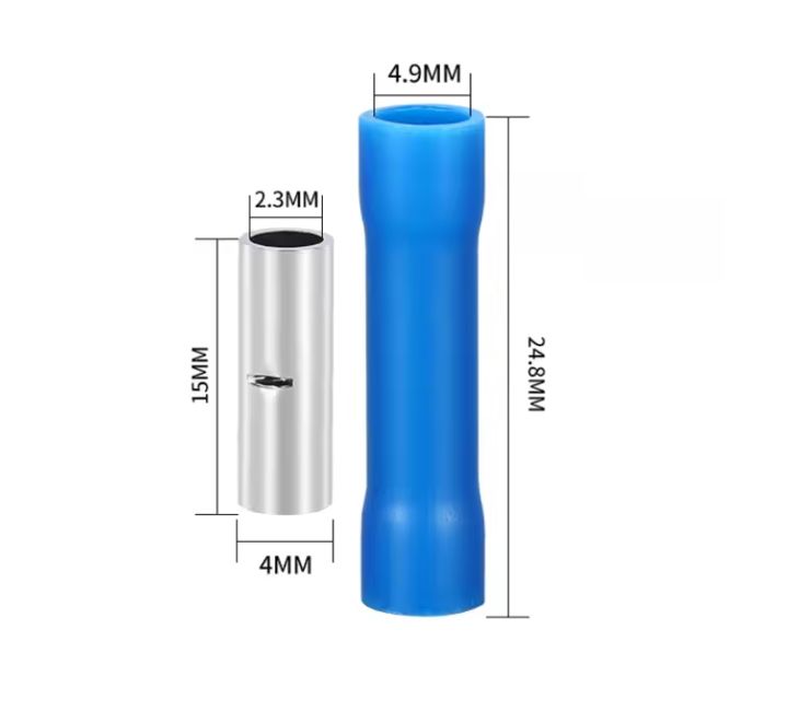 Blue Straight Butt Crimp Insulated Connector for 1.5-2.5mm cable pack of 50 BV2