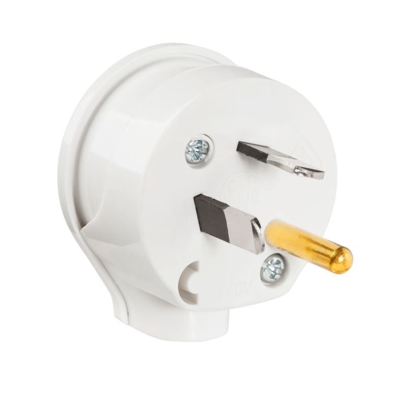 HPM 10A 3 Pins Round-Shaped Earth Side Entry Plug Top White Cat 106/6