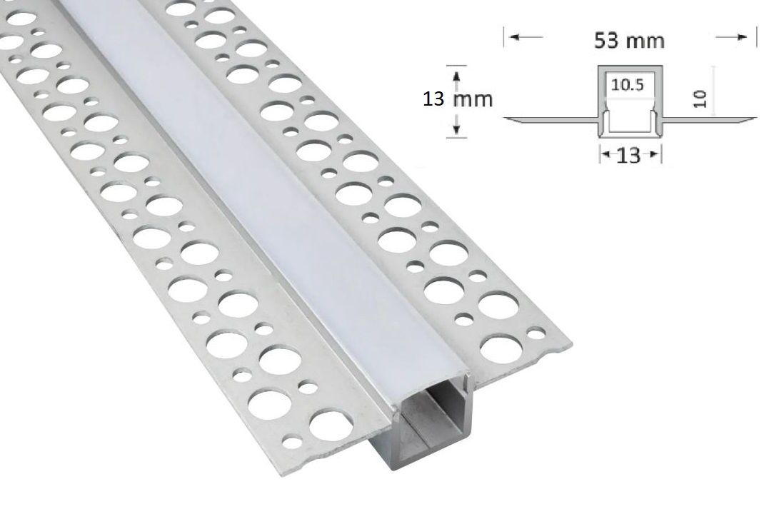 Plaster render 13mm Winged Aluminium Extrusion Profile for LED Strip 13mm x 13mm x 3m - Silver ONE-5313