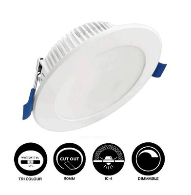 Low Profile 10W Downlight CCT Tri-colour 90mm Cut-out Dimmable 20333NLS