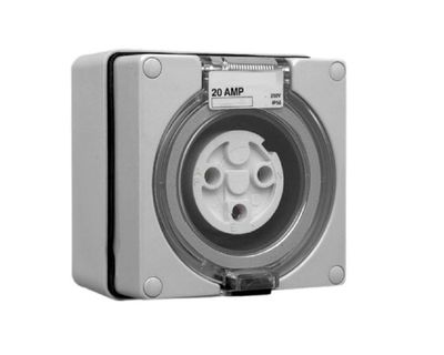 3 Round Pin 20A Socket Outlet IP66 Grey TESTSO320