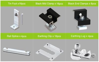 Black 8 Panel Tin Roof Solar Panel Mounting Kit only 28/30mm MOU11388