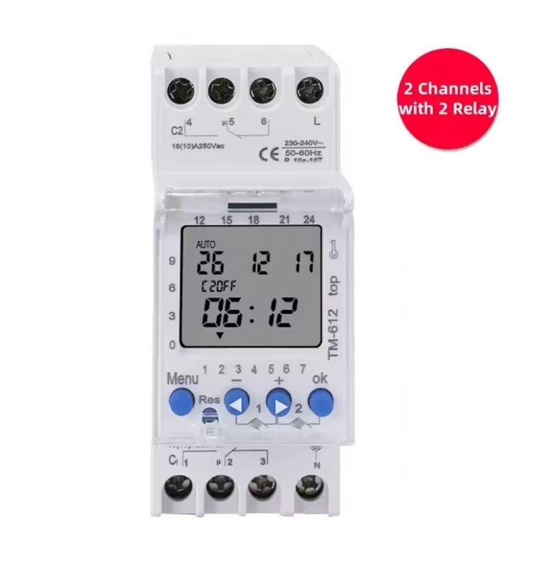 2 Channel Weekly Programmable Electronic Timer 220V Max 2x16A TM-612