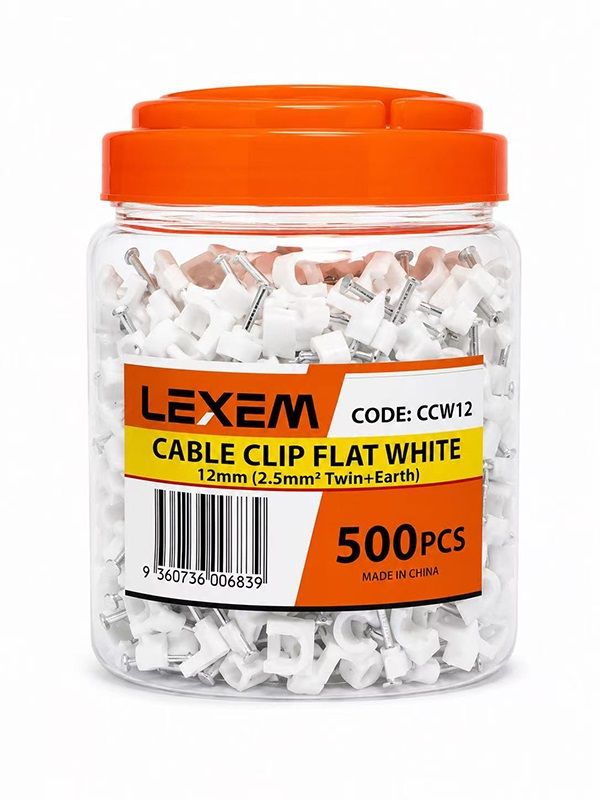 Cable Clip to suit up to 2.5mm Flat TPS cable 12mm size Jar of 500pcs CCW12