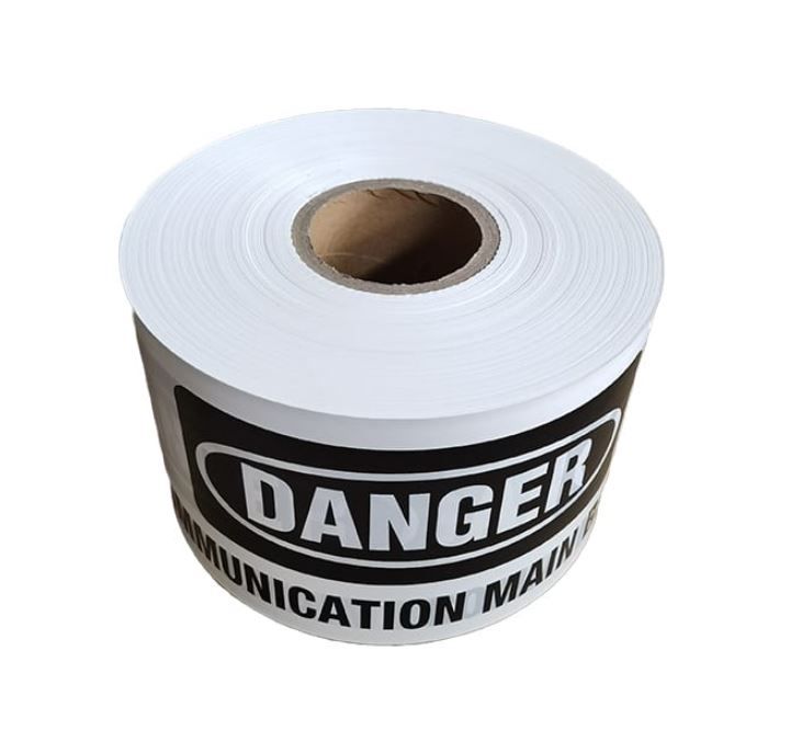 "Danger Communications Main Below" Detectable Underground Warning Tape White 500m Roll DUGWTW-500
