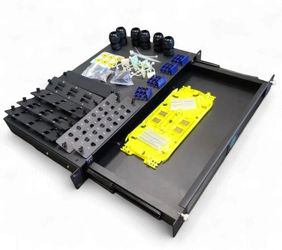 1RU Sliding FOBOT Fibre Optic Panel Enclosure Kit with Coupler Panels, Splice Cassette STKFOBOT