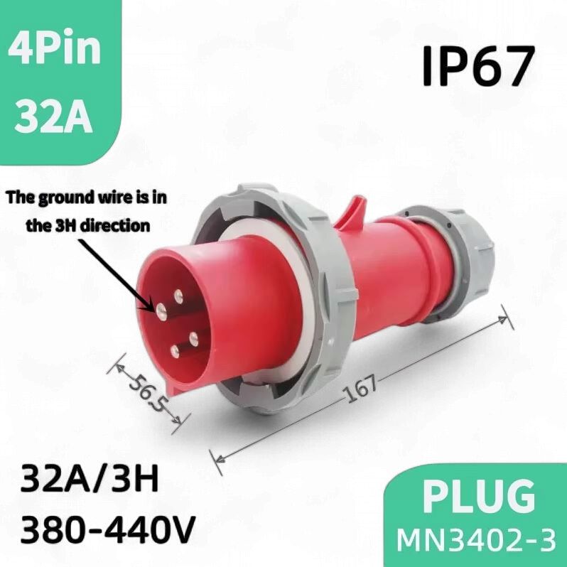 4 Pin 32A Marine CEE Straight Plug Refrigerated Container MNIEKNES IP67 MN3402-3