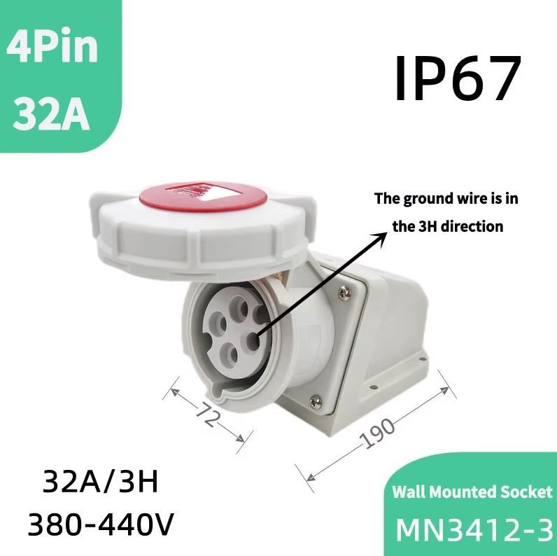 4 Pin 32A Marine CEE Socket Outlet Refrigerated Container MNIEKNES IP67 MN3412-3