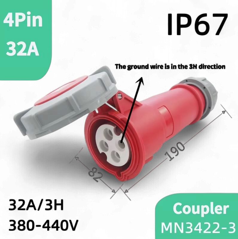4 Pin 32A Marine CEE Straight Extension Socket Refrigerated Container MNIEKNES IP67 MN3422-3
