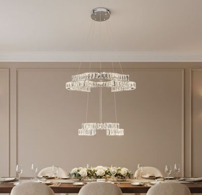 JENGA 2 Tier Crystal Pendant Chandelier Tri-colour CCT LED (Chrome Finish) J01PS-600
