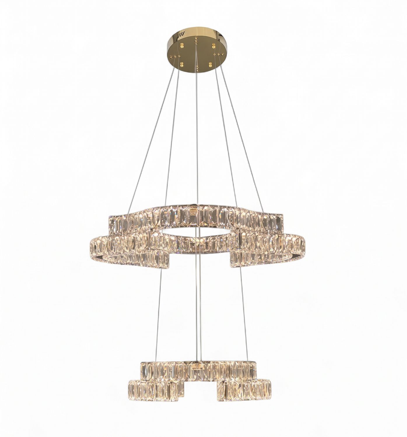 JENGA 2 Tier Crystal Pendant Chandelier Tri-colour CCT LED (GOLD Finish) J01PG-600