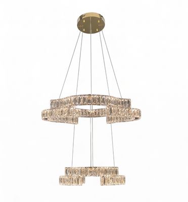 JENGA 2 Tier Crystal Pendant Chandelier Tri-colour CCT LED (GOLD Finish) J01PG-600
