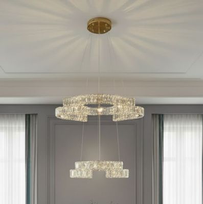 JENGA 2 Tier Crystal Pendant Chandelier Tri-colour CCT LED (GOLD Finish) J01PG-600