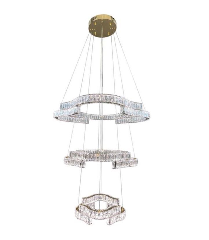 JENGA 3 Tier Crystal Pendant Chandelier Tri-colour CCT LED (Gold Finish) J07PG-800