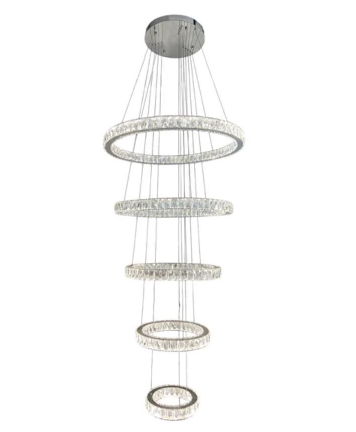 AARON 5 Ring Crystal Pendant Chandelier Tri-colour CCT LED (Chrome Finish) J44PS-800