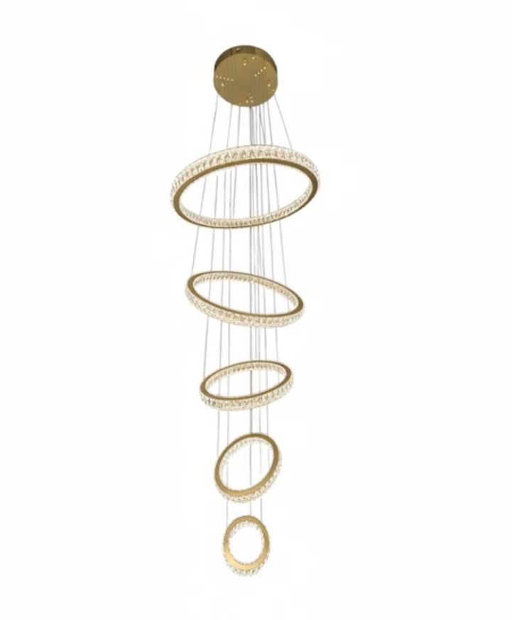 AARON 5 Ring Crystal Pendant Chandelier Tri-colour CCT LED (Gold Finish) J44PG-800