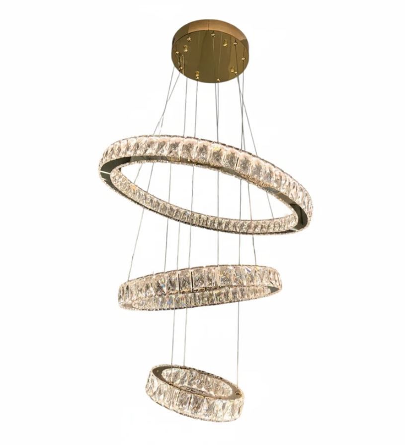 AARON 3 Ring Crystal Pendant Chandelier Tri-colour CCT LED (Gold Finish) J43PG-700