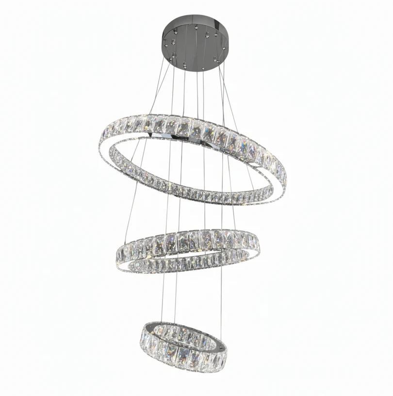 AARON 3 Ring Crystal Pendant Chandelier Tri-colour CCT LED (Chrome Finish) J43PS-700