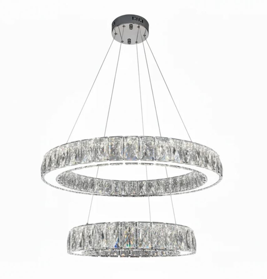 AARON 2 Ring Crystal Pendant Chandelier Tri-colour CCT LED (Chrome Finish) J39PS-500