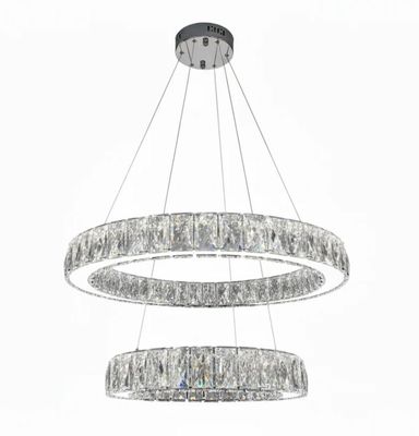 AARON 2 Ring Crystal Pendant Chandelier Tri-colour CCT LED (Chrome Finish) J39PS-500