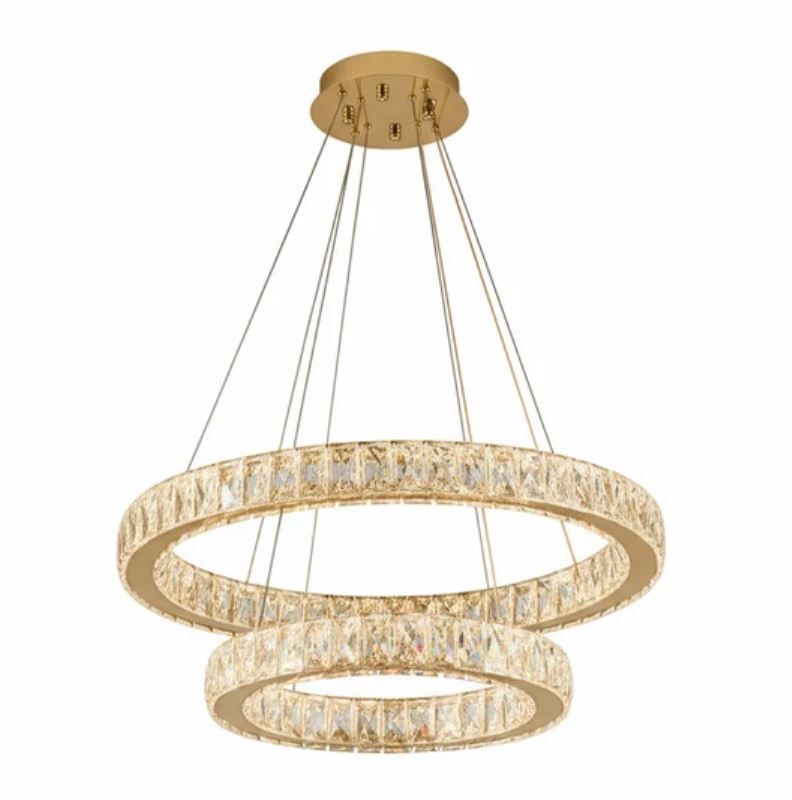 AARON 2 Ring Crystal Pendant Chandelier Tri-colour CCT LED (Gold Finish) J39PG-500