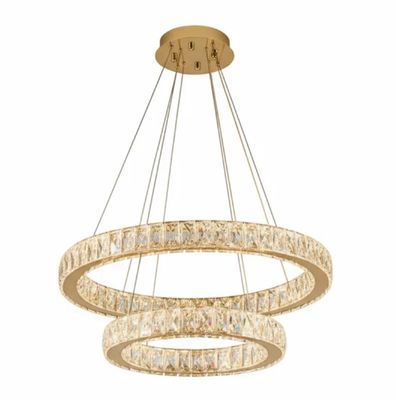 AARON 2 Ring Crystal Pendant Chandelier Tri-colour CCT LED (Gold Finish) J39PG-500