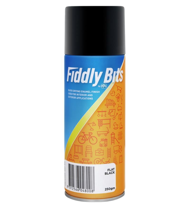 Fiddly Bits Quick Dry 250g Black Flat Enamel Spray Paint FLAT-BLACK