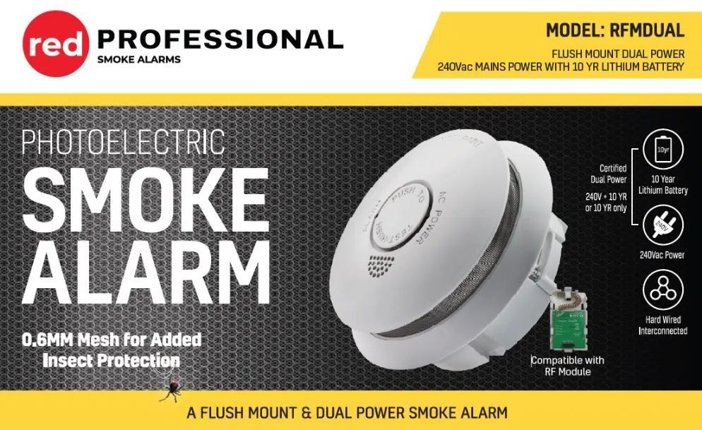 Recessed Flush Mount 240V Wired + 10 Year Lithium Battery Smoke Alarm RFMDUAL