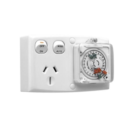Clipsal 24hr Analogue Timer Switch Socket GPO TC15/24-WE