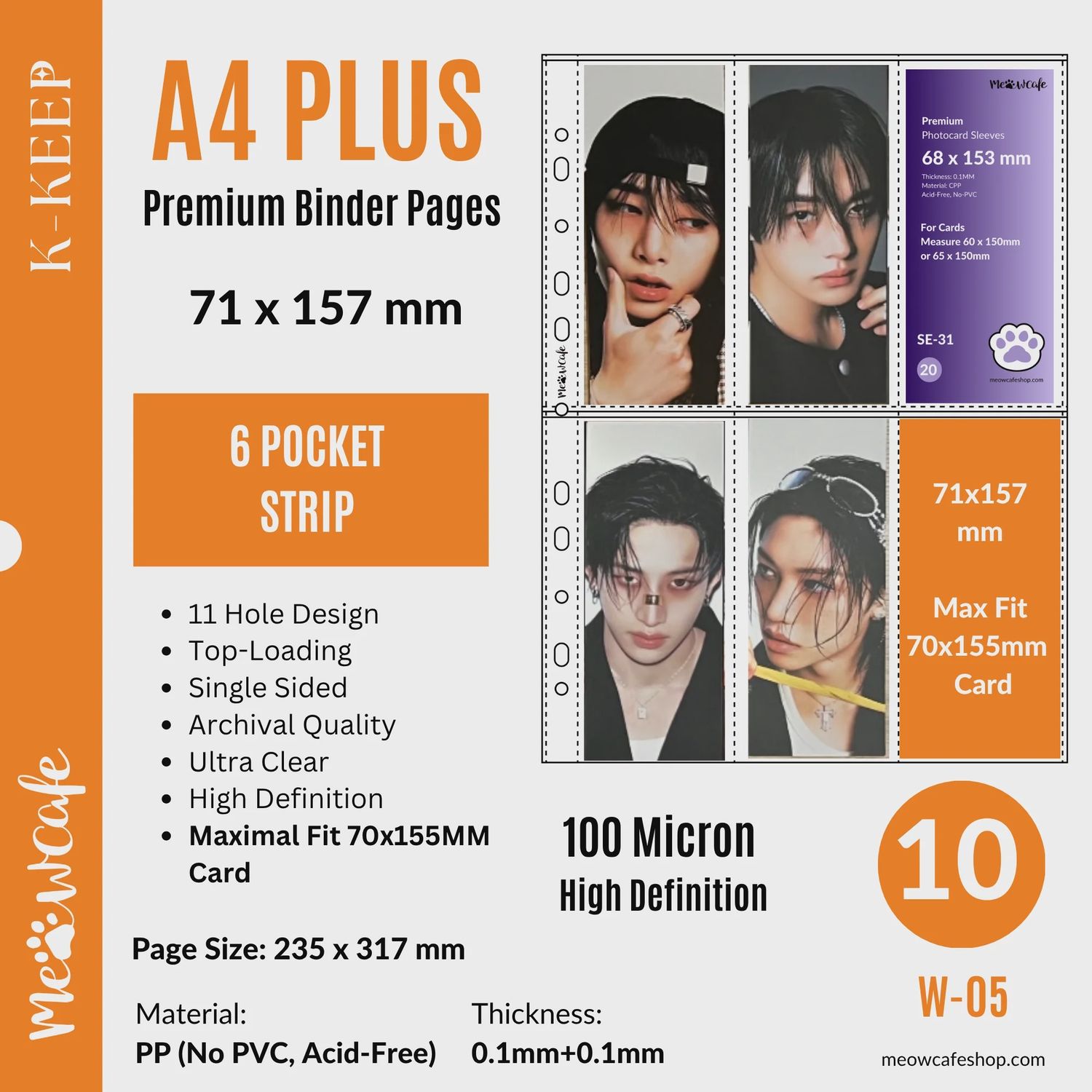 K-KEEP: A4 Plus 6 Pocket Pages - Vertical Strip Bookmark 71 x 157 mm (10)