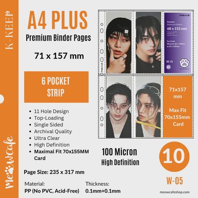 K-KEEP: A4 Plus 6 Pocket Pages - Vertical Strip Bookmark 71 x 157 mm (10)