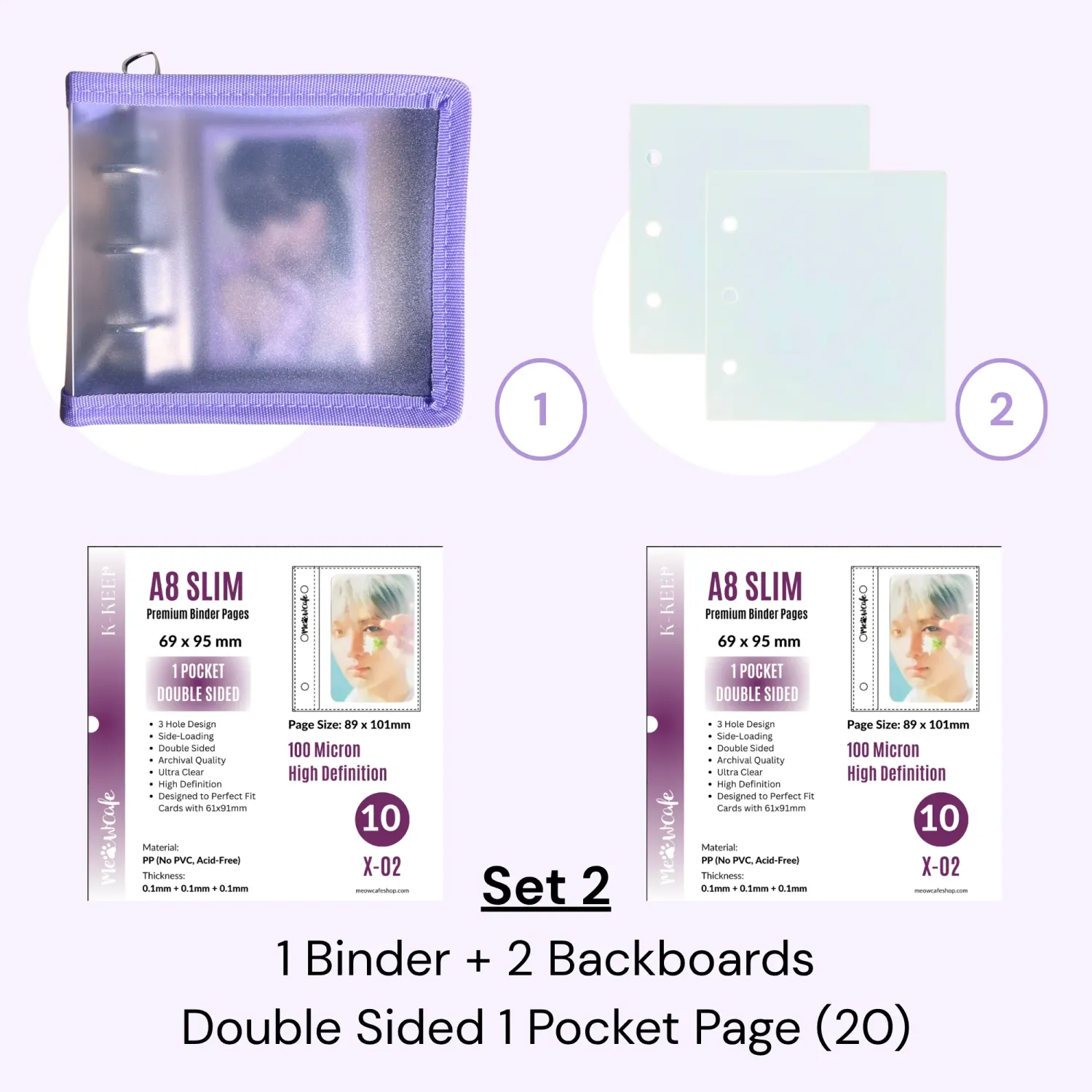 K-KEEP: A8 Wide 1-inch Mini Zipper Frosted Binder, Colour: Purple
