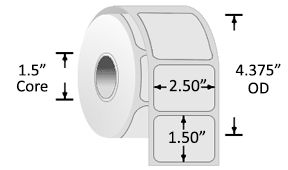 SATO-Transfer 200P 2.50" x 1.50" Paper Labels, 4.375" OD Rolls
